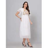 HIGHLIGHT FASHION EXPORT Crepe Embroidered Midi Womens Fit & Flare Dress - White ( Pack of 1 ) - None