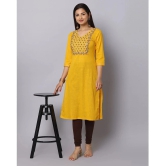 Alena Cotton Embroidered Straight Womens Kurti - Mustard ( Pack of 1 ) - None