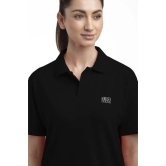 Women Solid Polo Neck Polyester Black T-Shirt