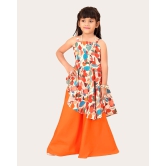 Girls Printed Stylish Flared Palazzo With Crop Top-Orange / 8 - 9 Years