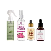 Rosemary Water Hair Spray 100ml, Hydrating Fresh Rose water 100ml, 24K Gold Serum 30ml & Underarm Whitening Serum 30ml Combo 4