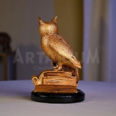 Artarium Horned Owl of Wisdom Decorative Statue Showpiece for Money Wisdom, Handmade Sculpture, Feng Shui Bird, Figurine for Living Room Office Desk (1 Piece)