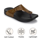 UrbanMark Men Two-Tone Upper With Side Velcro Strap Thong Flip-Flop - Brown - None