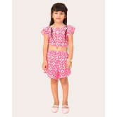 Girls Printed Stylish Flared Palazzo With Crop Top-Pink / 3 Years-4 Years