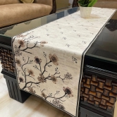 Floral Printed Velvet Table Runner-Light Grey