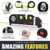 TechTest Level Laser Plastic Horizon Vertical Measure Tape Aligner Bubbles Ruler Multifunction Leveler Tool (Black)