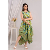 Frionkandy Cotton Printed Ankle Length Womens Asymmetric Dress - Green ( Pack of 1 ) - None