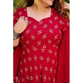 PrettyPlus by Desinoor.com Rayon Printed Anarkali Womens Kurti with Dupatta - Maroon ( Pack of 1 ) - None