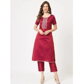 Pannkh Womens Festive Embroidered Round Neck Kurta And Contrasting Pants - None