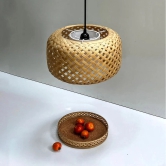 Bamboo Pendant Lamp: Handmade Wicker Light, Woven Hanging Ceiling Lamp for Living Room and Office, Set of 1-Yellow