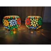 Aarna Creations Mosaic Tea Light Stand| Handcrafted Turkish Candle Stand | Tea-Light Bowl (Set of 2) (Flower)