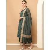 Green Woven Design Kantha Work Kurta with Palazzos & With Dupatta-XXL / Green