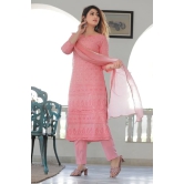 Rose Pink Chikankari Cotton Pant Set Pink XS