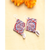 Blue Red Rose Rosette Handcrafted Dangler Earring