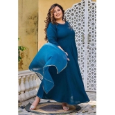 PrettyPlus by Desinoor.com Rayon Embellished Anarkali Womens Kurti with Dupatta - Teal ( Pack of 1 ) - None