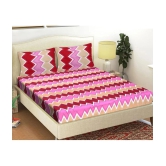 Frionkandy Cotton Vertical Striped Printed Queen Bedsheet with 2 Pillow Covers - Pink - Pink