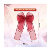 LYKAA Stylish Hair Ribbon Pearl Bow For Girls Women Kids, French Style Big Layered Hair Clips, Red 1 - Red