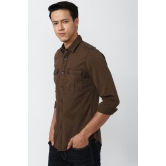 Men Brown Super Slim Fit Solid Full Sleeves Casual Shirt