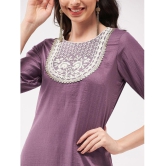 Pannkh - Purple Art Silk Womens Straight Kurti ( Pack of 1 ) - None