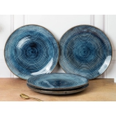 Reactive Handpainted Premium Ceramic 4 Small Plates | Quarter Plates | Stoneware | Microwave and Dishwasher Safe | Pack of 4 | Reactive Blue