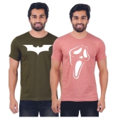 ferocious - Olive Green Cotton Regular Fit Men's T-Shirt ( Pack of 2 ) - None