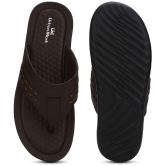 UrbanMark Men Comfortable Faux Leather Anti-Skid Slippers-Brown - None