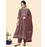 Vbuyz - Maroon Anarkali Cotton Womens Stitched Salwar Suit ( Pack of 1 ) - None