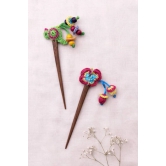 Multicoloured Bird Butterfly Hair Stick (Pair) Green