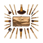 FOK Professional Makeup Brushes With Golden Leather Pouch Synthetic Blending,Wet & Dry Products,Contouring,Evenout 300 g 24 Pcs