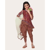 Floral Cotton Printed Peplum Stylish Top and Dhoti Dupatta Set for Girls-Maroon / 6 - 7 Years