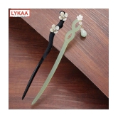 LYKAA Wooden Resin Juda Pin Hair Sticks Buns Hair Accessories for Women Girls - 2Pcs (Green/Black) - Multi