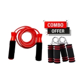 Combo Skipping Rope And Hand Grip  With Ball Bearings Rapid Speed Jump Rope and  Foam Handles - Red