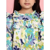 MINI & MING Girls Floral Printed Round Neck Bell Sleeves Pleated A-Line Top