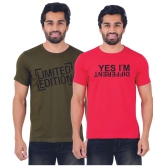 ferocious - Olive Cotton Regular Fit Men's T-Shirt ( Pack of 2 ) - None