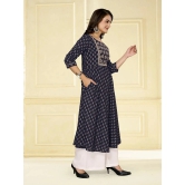 Rangita Women Cotton Navy Blue Embroidered Calf Length Anarkali Kurti - None