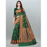 Om Shantam Sarees - Green Banarasi Silk Saree With Blouse Piece ( Pack of 1 ) - Green