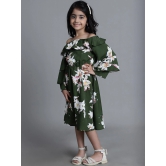 MINI & MING Girls Floral Printed Off Shoulder Bell Sleeves Crepe Fit & Flare Midi Dress