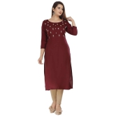 HIGHLIGHT FASHION EXPORT - Wine Rayon Womens Straight Kurti ( Pack of 1 ) - None