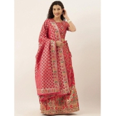 Om Shantam Sarees Pink Banarasi Silk Chaniya Choli Semi Stitched Lehenga Single - Free Size