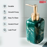 USHA SHRIRAM 300ml Ceramic Soap Dispenser Set, Green, Pack of 2-USHA SHRIRAM 300ml Ceramic Soap & Lotion Dispenser Set, Kitchen Dish Soap Pump, Hand Shower Washing, Design 2 - Green, Pack of 2.