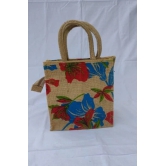 Floral printed jute tote bag