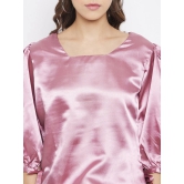 Women Pink Solid Square Neck Satin Blouson Top