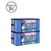 HOMETALES Non-Woven Cloth Storage / Organizer with Transparent Window,Blue (2U)