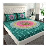 FrionKandy Living Cotton Floral Double Bedsheet with 2 Pillow Covers - Sea Green - Sea Green