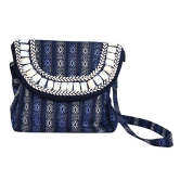 Cotton Sling Bag In Blues With Handwork