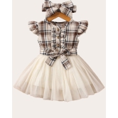 Checked Printed Baby Girl Frock with Bow for Kid Girls-Brown / 12 - 18 Months