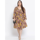 Oxolloxo Women Mustard Yellow & Brown Paisley Print Plus Size A-Line Dress