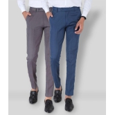 SREY - Grey Cotton Blend Slim Fit Men's Formal Pants (Pack of 2) - None