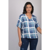 V-Neck Blue Checks Top (OTL-TPS1073)-Blue / XXL