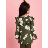 MINI & MING Girls Floral Printed Round Neck Bell Sleeves Pleated A-Line Top